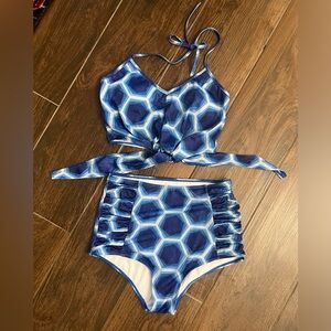 Kortni Jeane Blue Geo Tied-Up Top